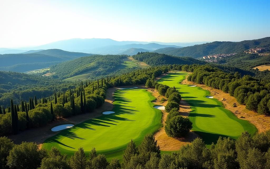 Vista panoramica del percorso a 27 buche del Castelfalfi Golf Club.